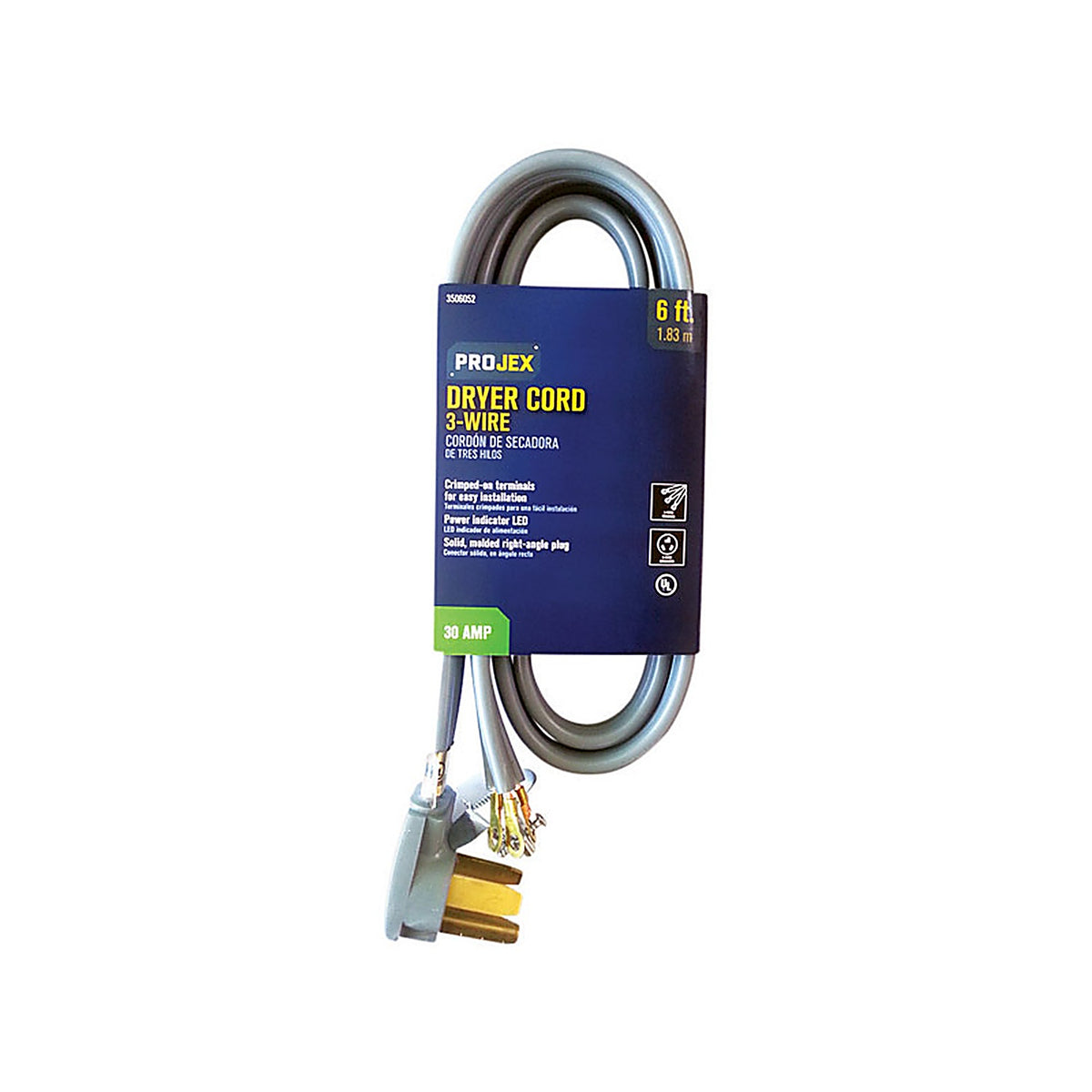 Projex - RDRDT10306XGYP - 10/3 SRDT 6 ft. L Dryer Cord