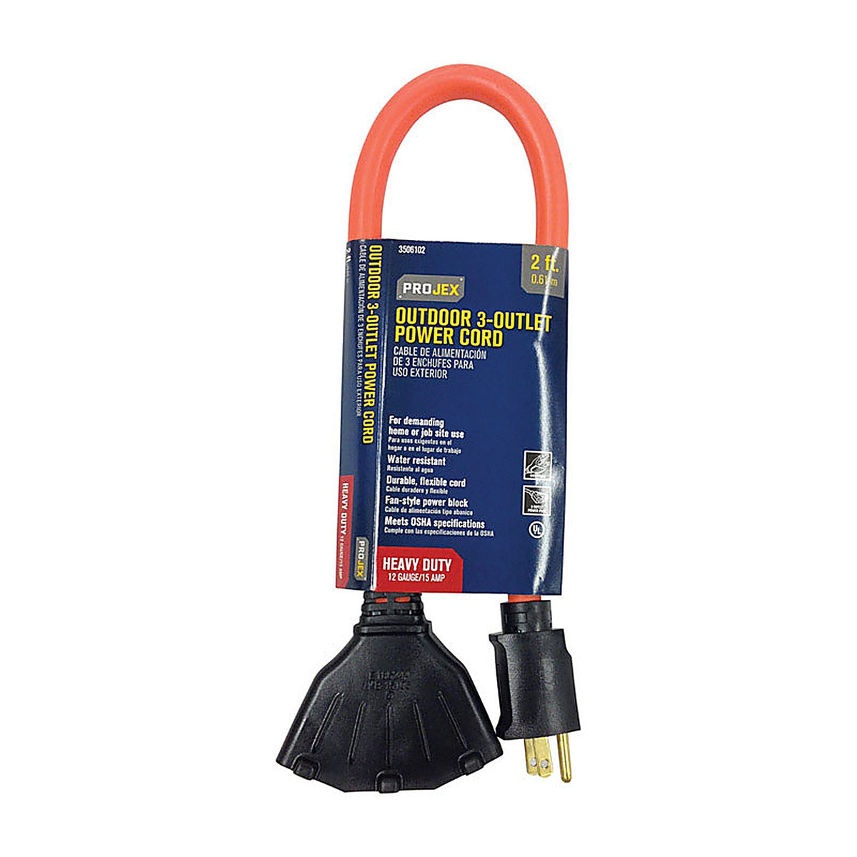 Projex - 10P-003-002FOGP - Indoor or Outdoor 2 ft. L Orange Extension Cord 12/3 STW