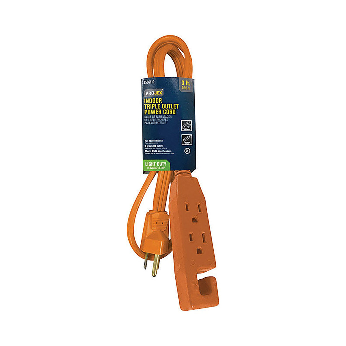 Projex - 1IP-001-003 - Indoor 3 ft. L Orange Triple Outlet Cord