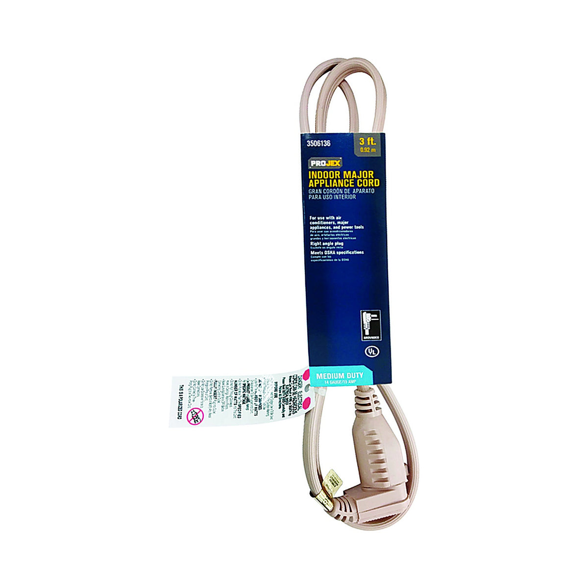 Projex - 1AC-001-006FBGP - 14/3 SPT-3 125 V 3 ft. L Appliance Cord
