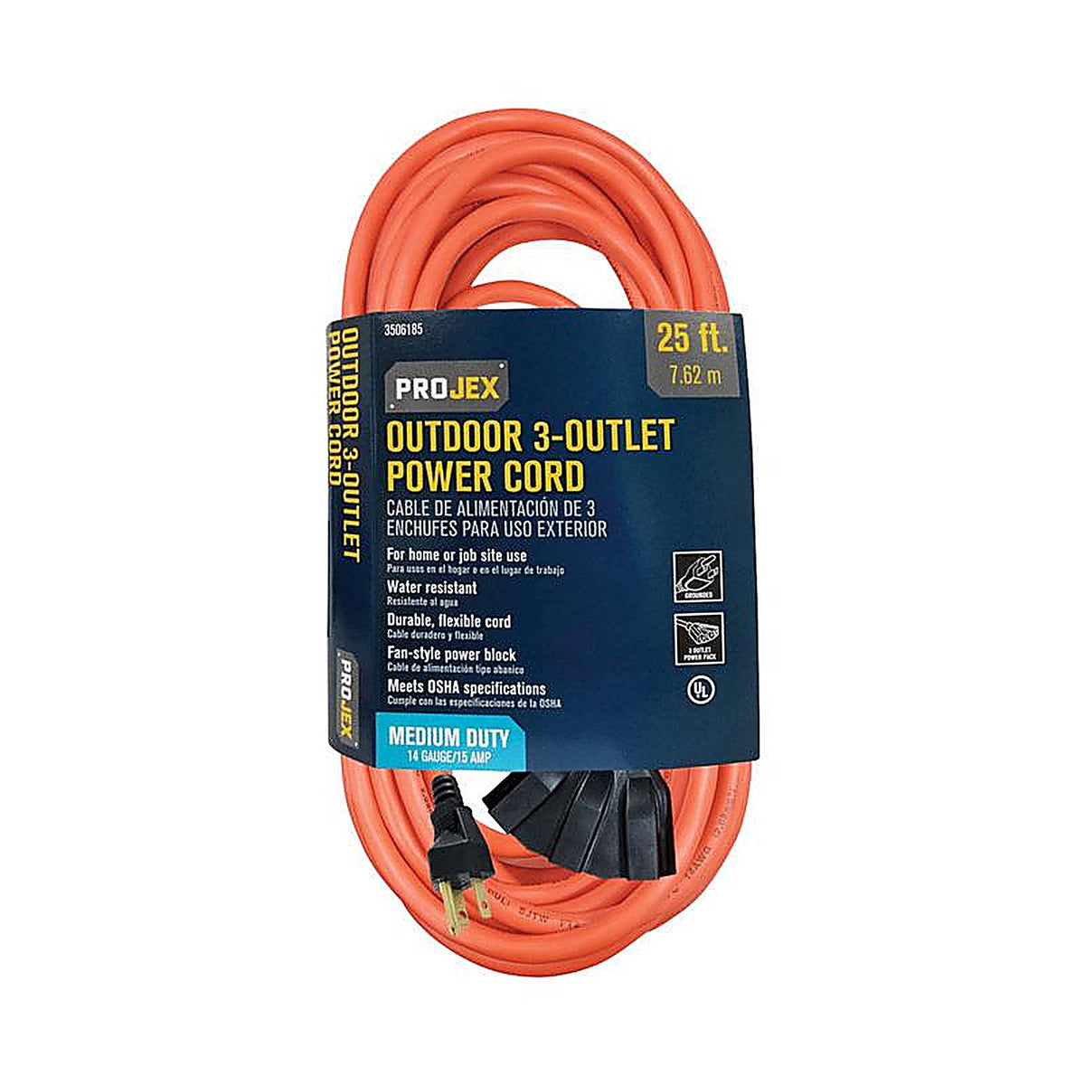 Projex - 10P-001-025FOGP - Indoor or Outdoor 25 ft. L Orange Extension Cord 14/3 SJTW
