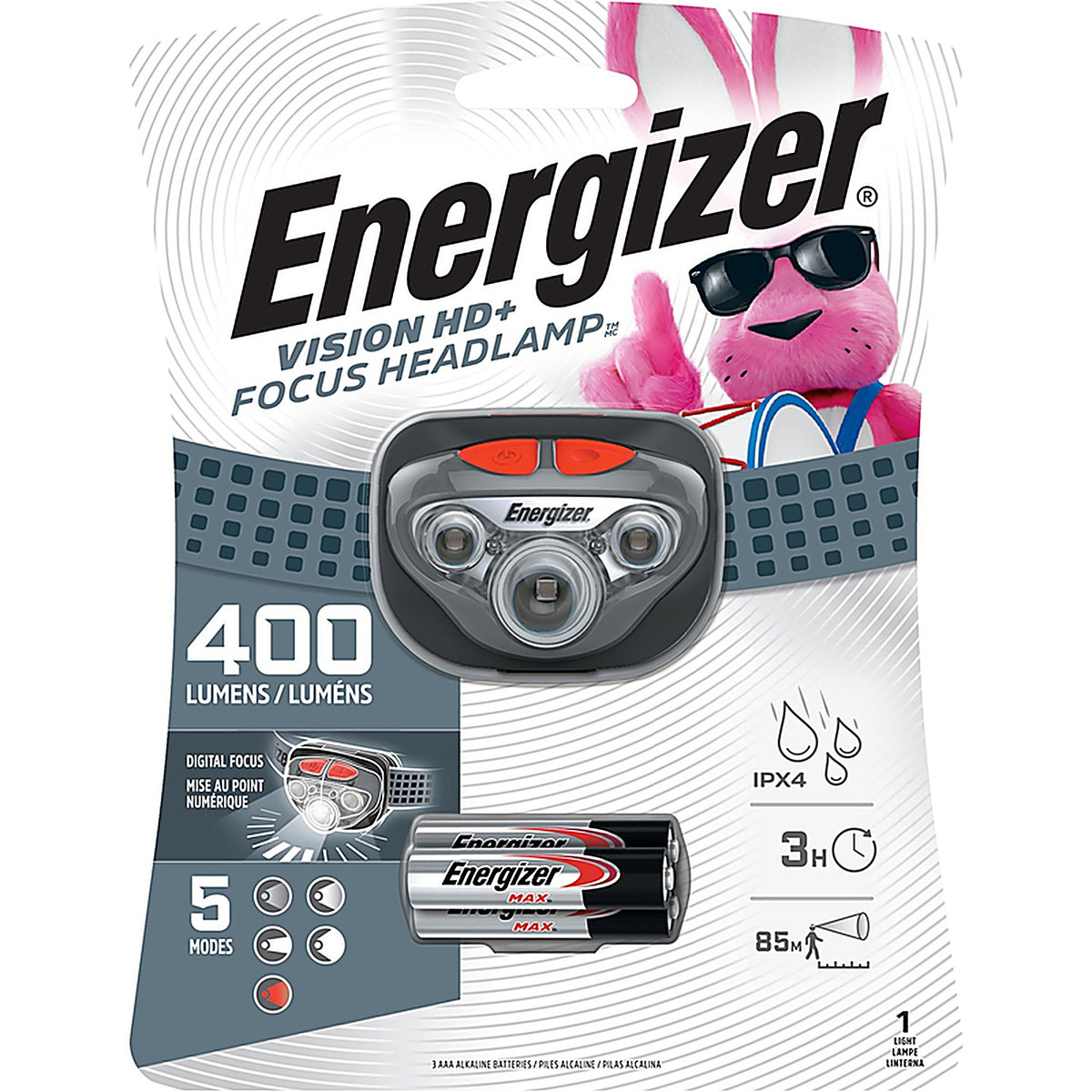 Energizer - HDD32E - Vision HD + 400 lm Gray LED Headlight AAA Battery