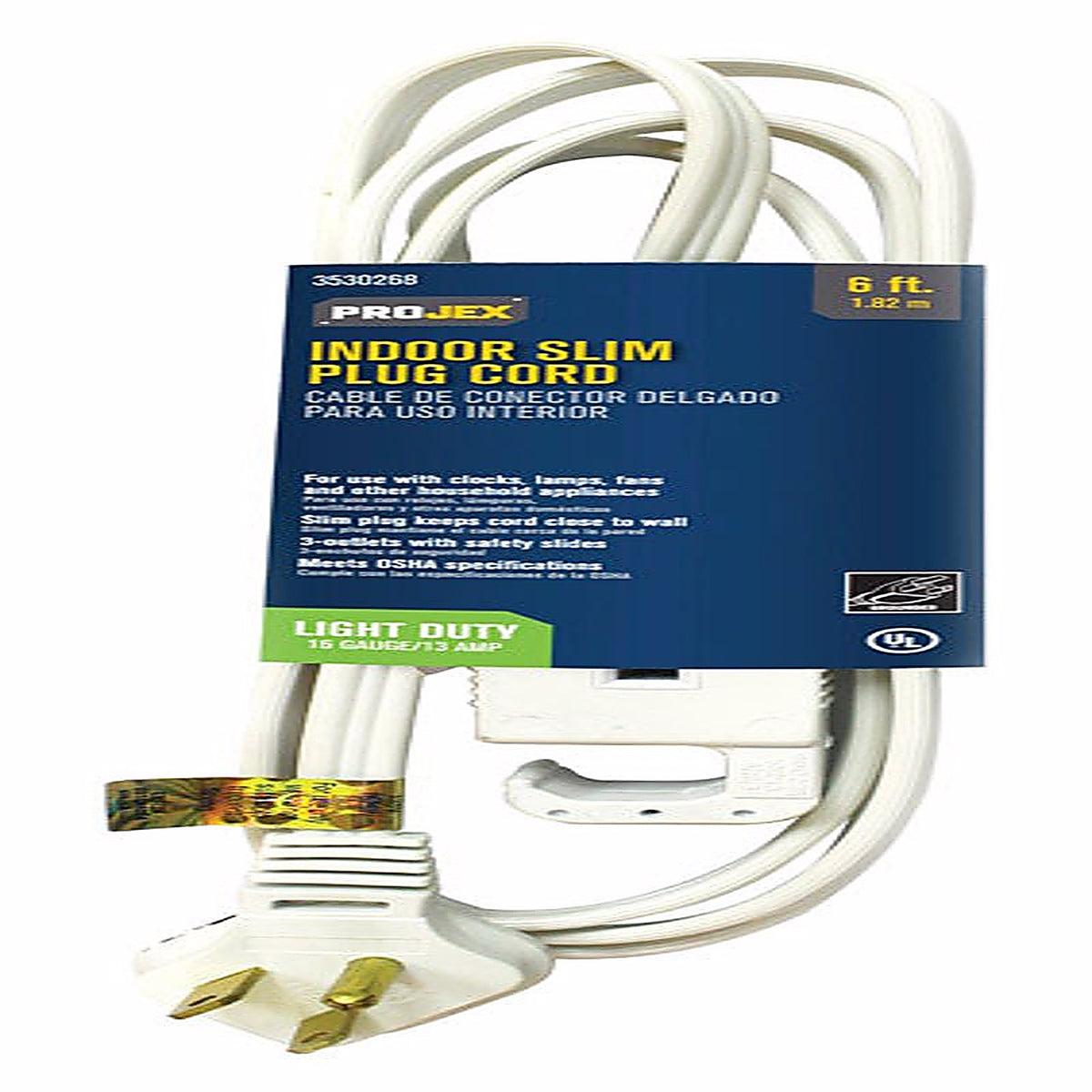Projex - FW-1130-6FT/09P - Indoor 6 ft. L White Slim Plug Cord 16/3 SPT-2