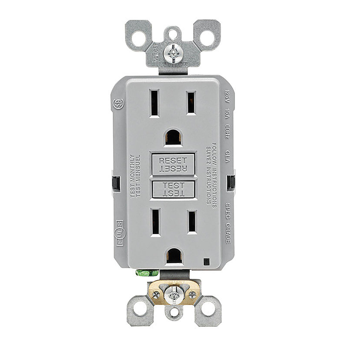 Leviton - GFNT1-KGY - 15 amps 125 volt Gray GFCI Outlet 5-15R - 1/Pack