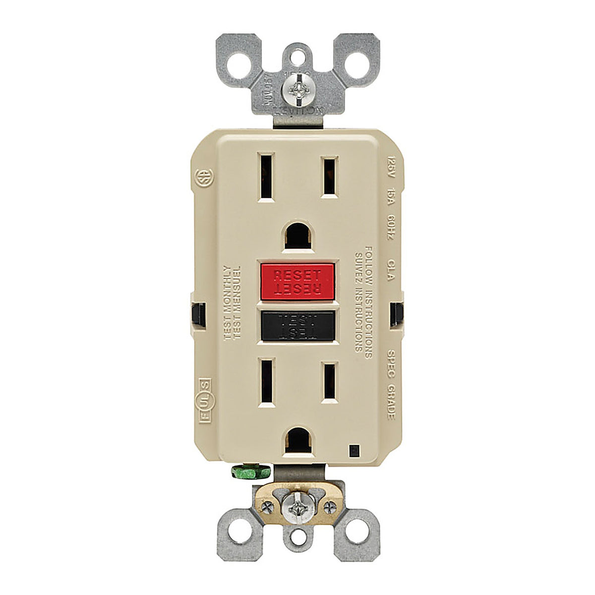 Leviton - GFNT1-0RI - SmartlockPro 15 amps 125 volt Duplex Ivory GFCI Outlet 5-15R - 1/Pack