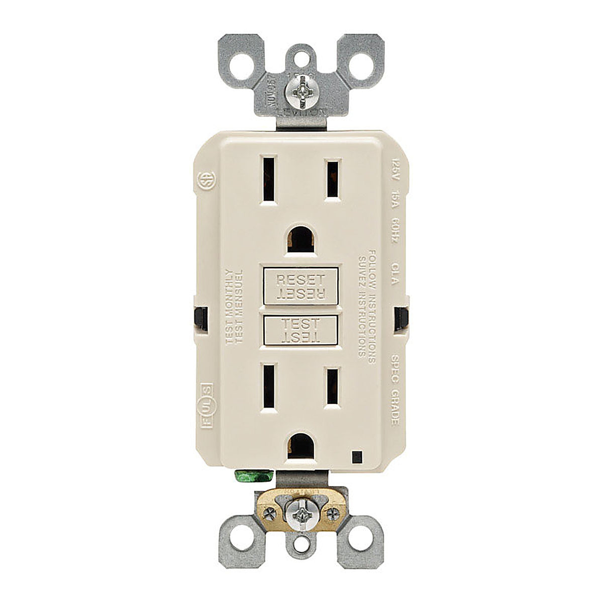Leviton - GFNT1-0KT - SmartlockPro 15 amps 125 volt Duplex Light Almond GFCI Outlet 5-15R - 1/Pack