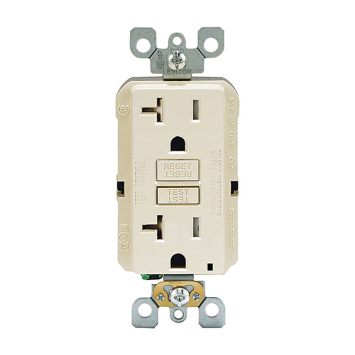 Leviton - GFTR2-0KT - SmartlockPro 20 amps 125 volt Duplex Light Almond GFCI Outlet 5-20R - 1/Pack