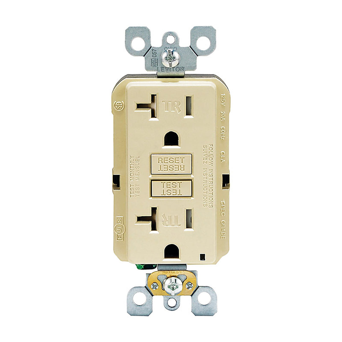Leviton - GFTR2-0KI - SmartlockPro 20 amps 125 volt Duplex Ivory GFCI Outlet 5-20R - 1/Pack
