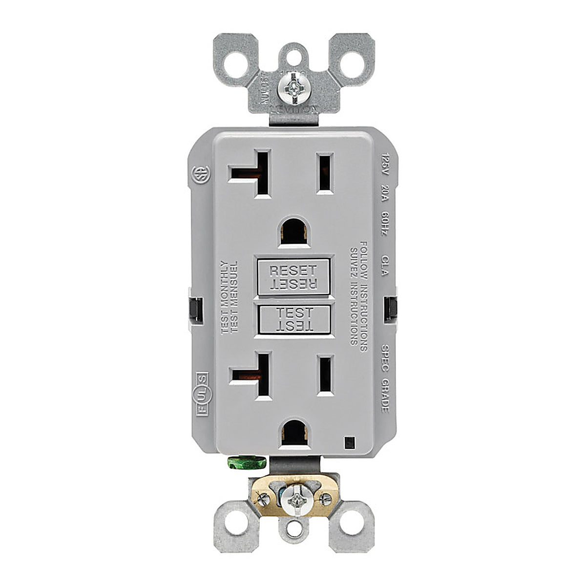 Leviton - GFNT2-KGY - 20 amps 125 V Gray GFCI Outlet 5-20R 1 pk