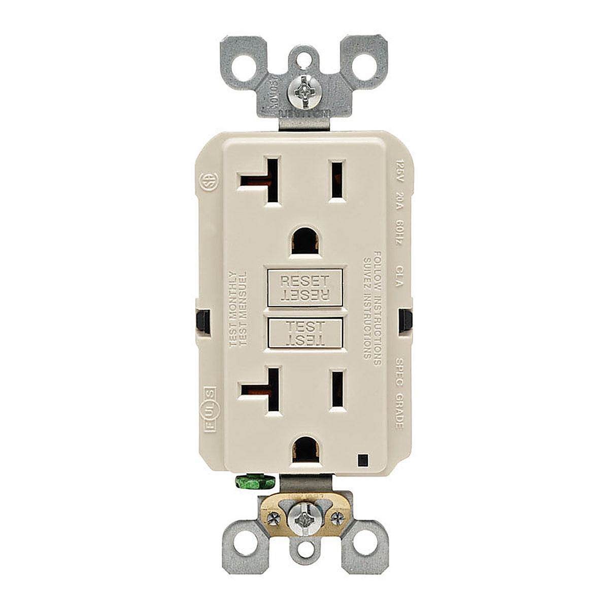 Leviton - GFNT2-0KT - SmartlockPro 20 amps 125 volt Duplex Light Almond GFCI Outlet 5-20R - 1/Pack