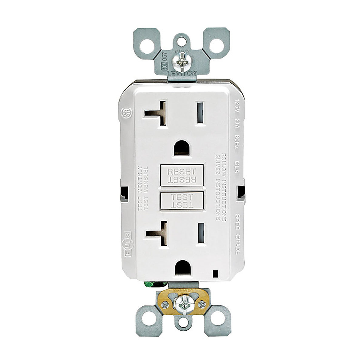 Leviton - GFTR2-0KW - 20 amps 125 volt Duplex White GFCI Outlet 5-20R - 1/Pack