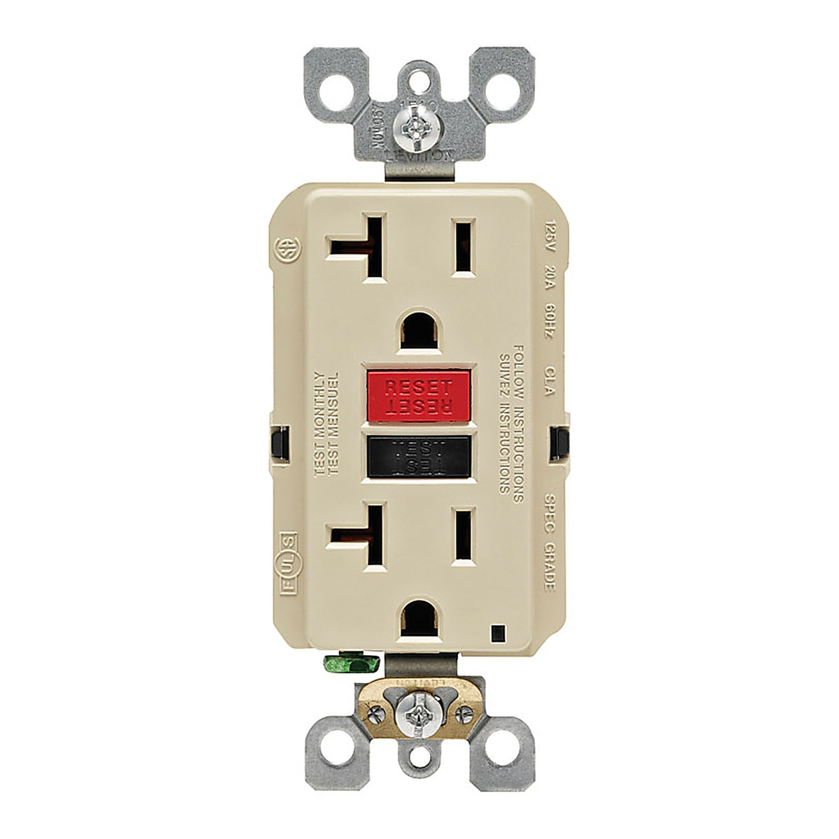 Leviton - GFNT2-0RI - SmartlockPro 20 amps 125 volt Duplex Ivory GFCI Outlet 5-20R - 1/Pack