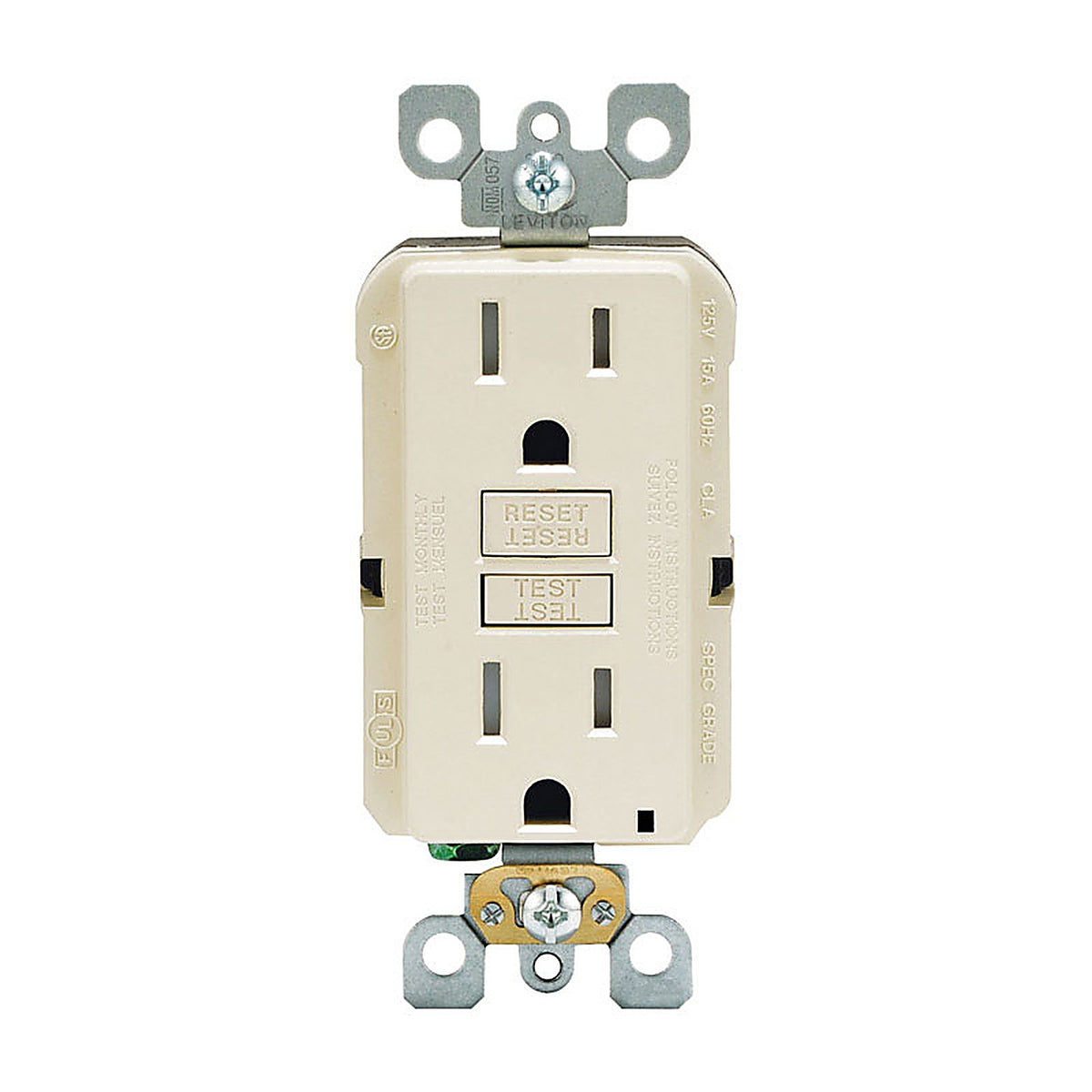 Leviton - GFTR1-0KT - SmartlockPro 15 amps 125 volt Duplex Light Almond GFCI Outlet 5-15R - 1/Pack
