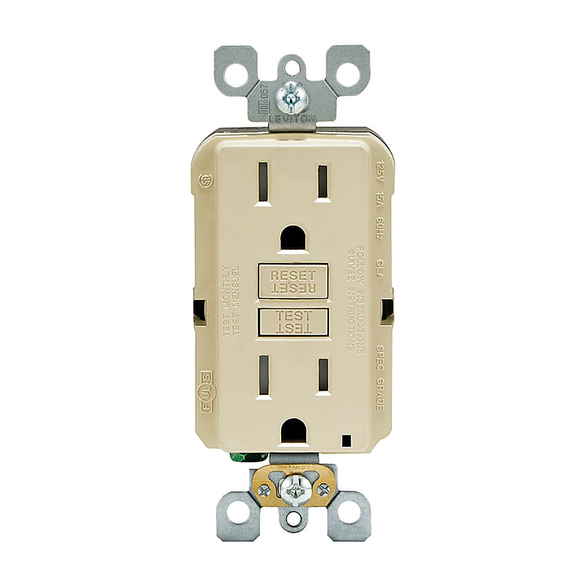 Leviton - GFTR1-0KI - SmartlockPro 15 amps 125 volt Duplex Ivory GFCI Outlet 5-15R - 1/Pack