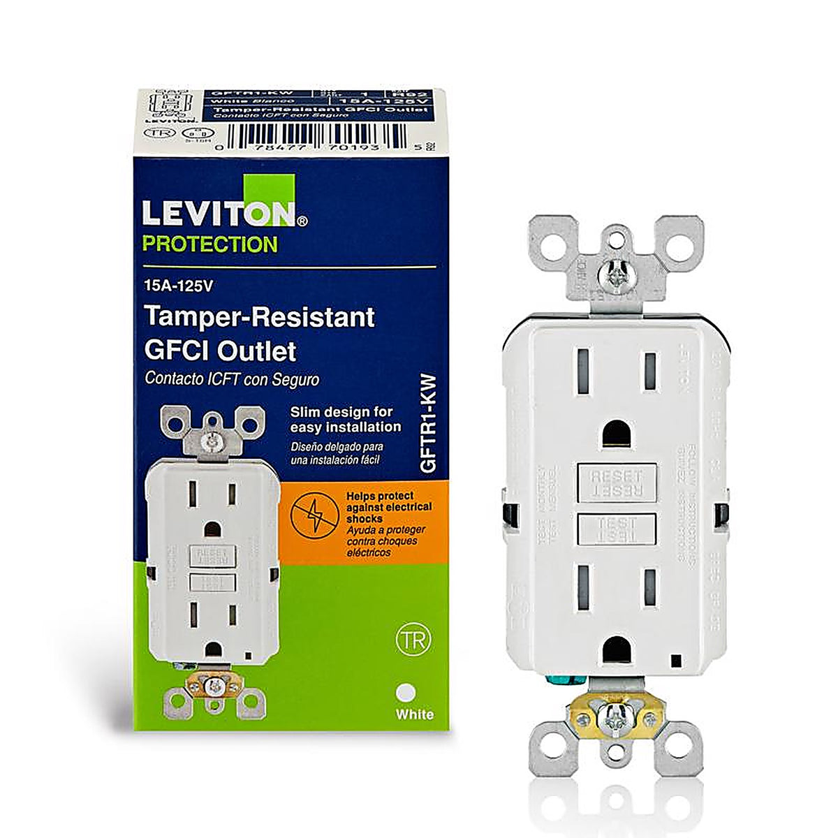 Leviton - GFTR1-0KW - SmartlockPro 15 amps 125 volt Duplex White GFCI Outlet 5-15R - 1/Pack