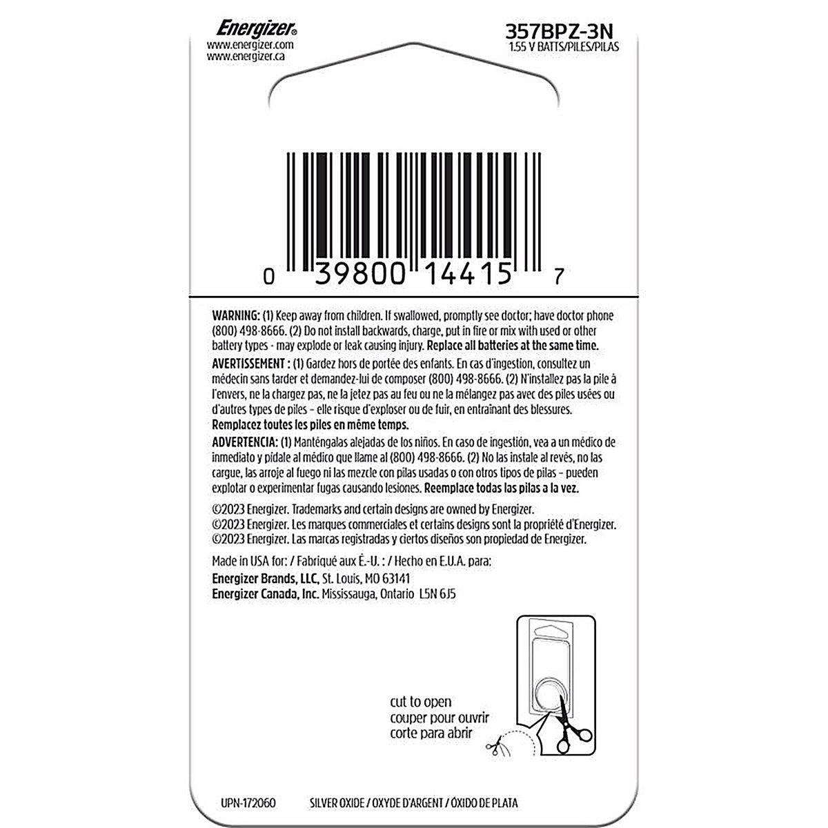 Energizer - 357BPZ-3N - Silver Oxide 303/357 1.5 V Electronic/Watch Battery 3 pk