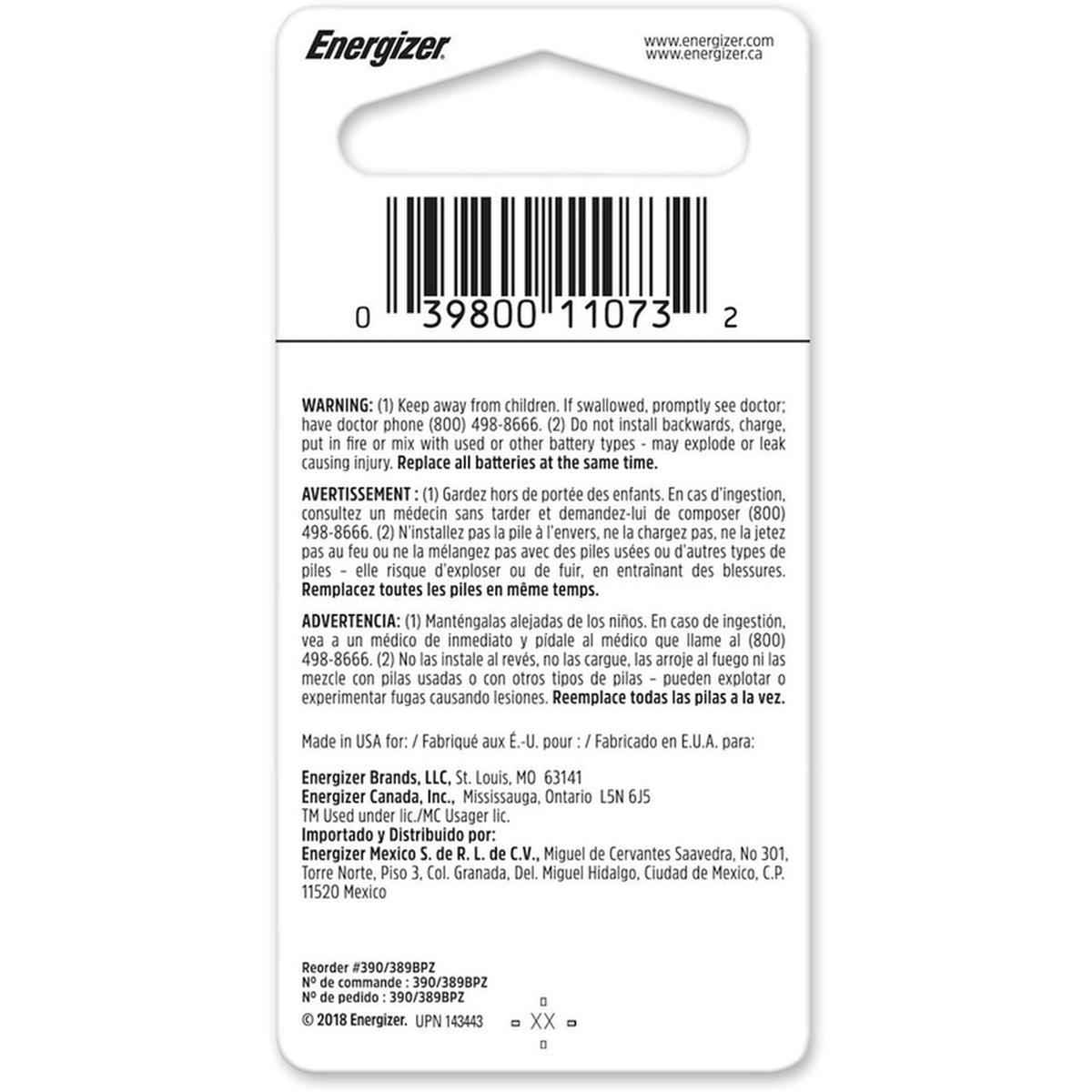 Energizer - 389BPZ - Silver Oxide 389/390 1.5 V Electronic/Watch Battery 1 pk