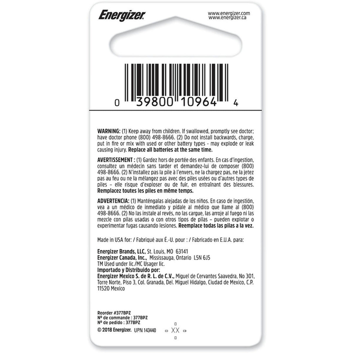 Energizer - 377BPZ - Silver Oxide 377 1.55 V Electronic/Watch Battery 1 pk