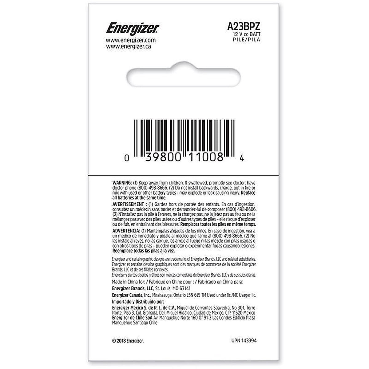 Energizer - A23BPZ - Alkaline A23 12 V 0.05 Ah Electronics Battery 1 pk