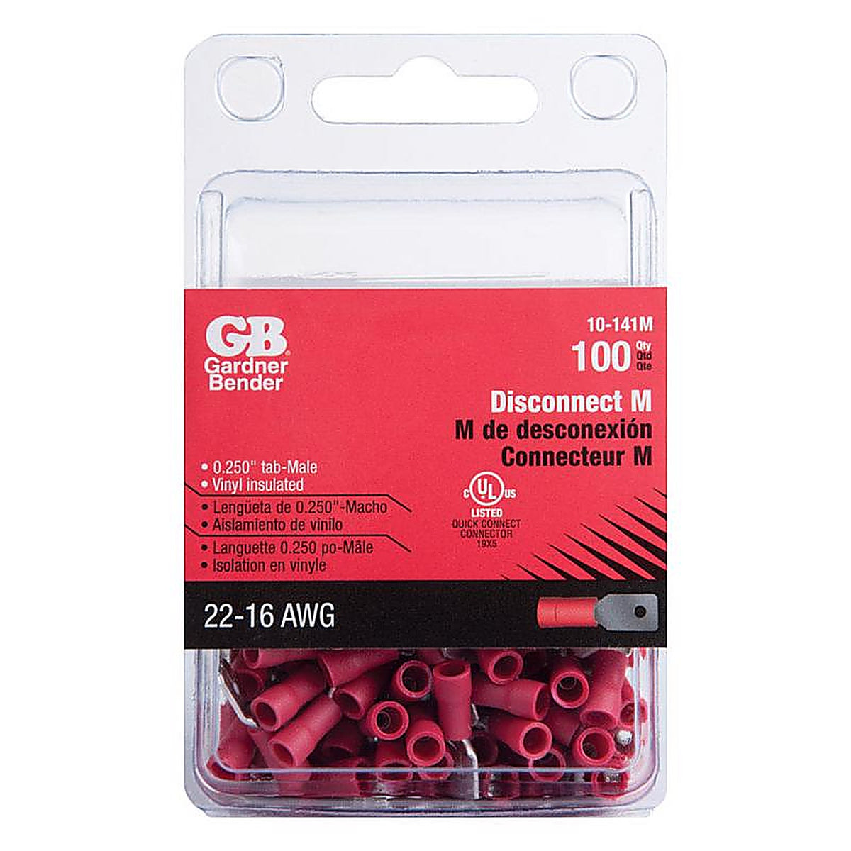 Gardner Bender - 10-141M - 22-16 Ga. Insulated Wire Male Disconnect Red - 100/Pack