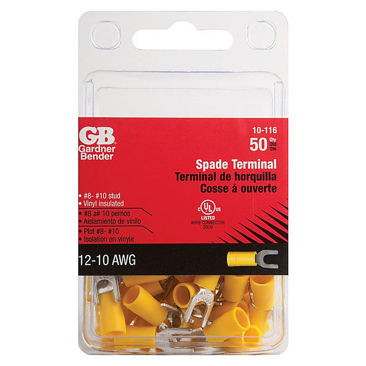 Gardner Bender - 10-116 - 12-10 Ga. Insulated Wire Spade Terminal Yellow - 50/Pack