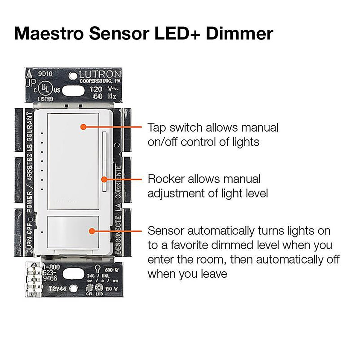 Lutron - MSCL-OP153MH-WH - Maestro White 150 watt 3-Way Dimmer Switch - 1/Pack