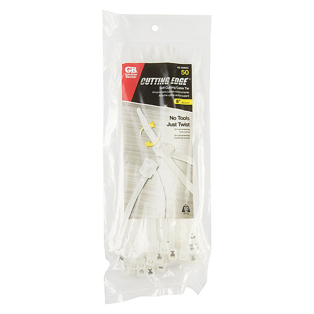 Gardner Bender - 46-308SC - 8 in. L Clear Self-Cutting Cable Tie - 50/Pack
