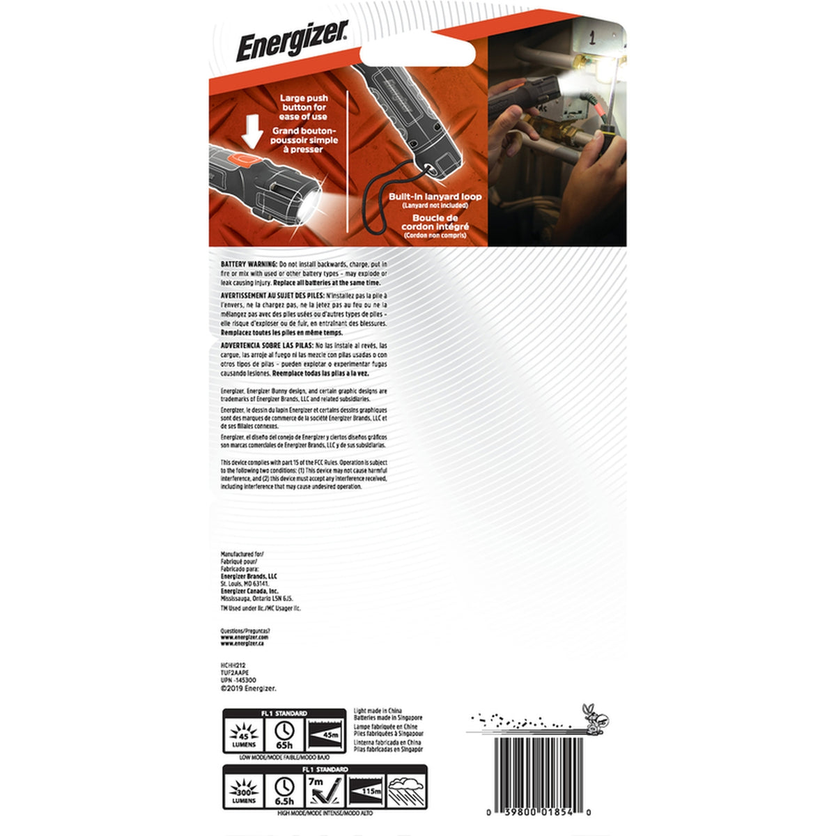 Energizer - TUF2AAPE - HardCase 300 lumens Black LED Work Light Flashlight AA Battery