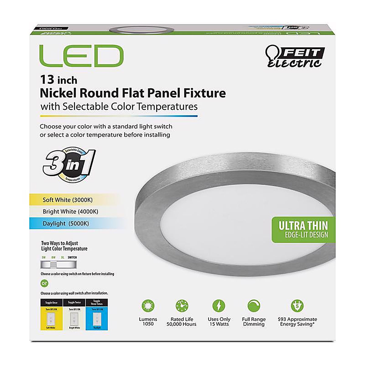 Feit Electric - FP13/4WY/NK - 13 in. W X 13.1 in. L Nickel LED Flat Panel Light Fixture