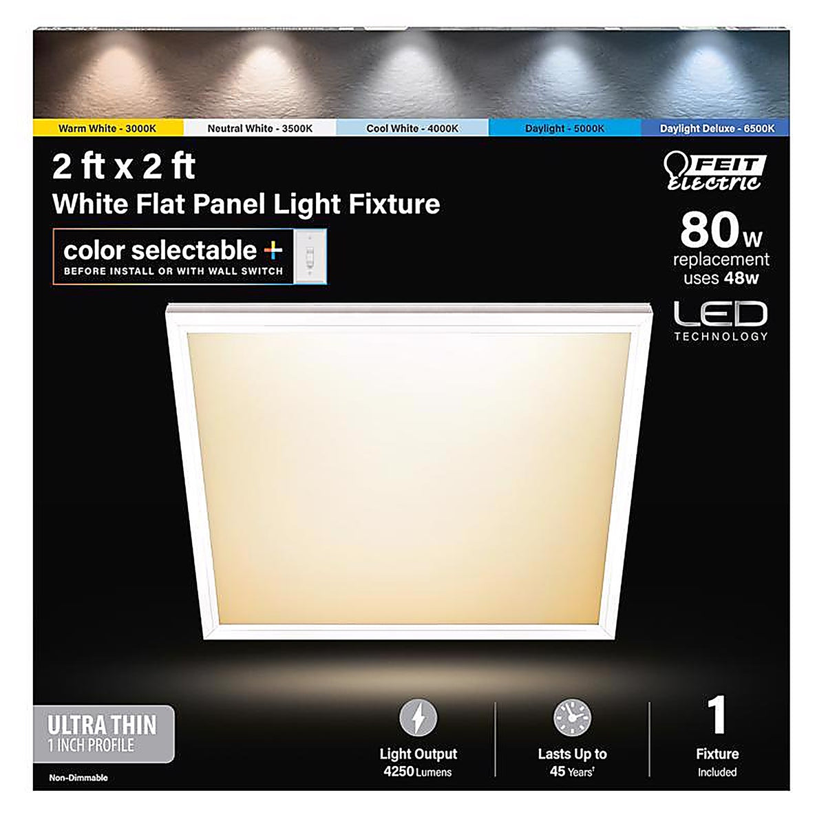 Feit Electric - FP2X2/6WY/WH - 1 in. H X 24 in. W X 24 in. L White LED Flat Panel Light Fixture