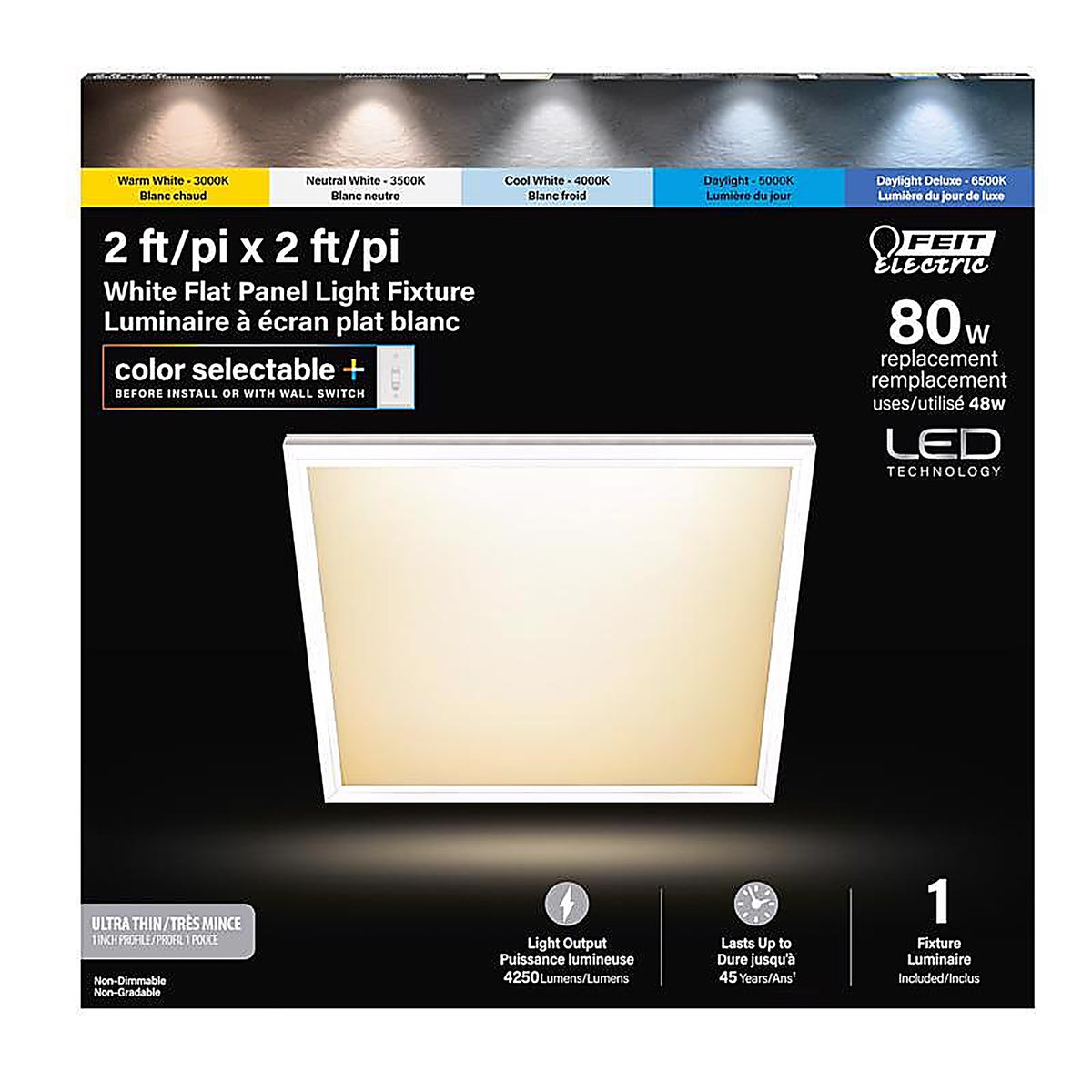 Feit Electric - FP2X2/6WY/WH - 1 in. H X 24 in. W X 24 in. L White LED Flat Panel Light Fixture