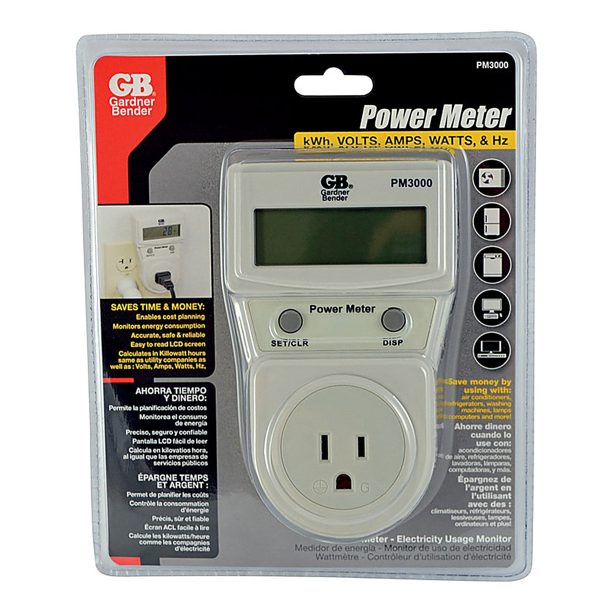 Gardner Bender - PM3000 - Power Meter Calculates kW-h, volts, amps, watts and HZ Energy Consumption Monitor