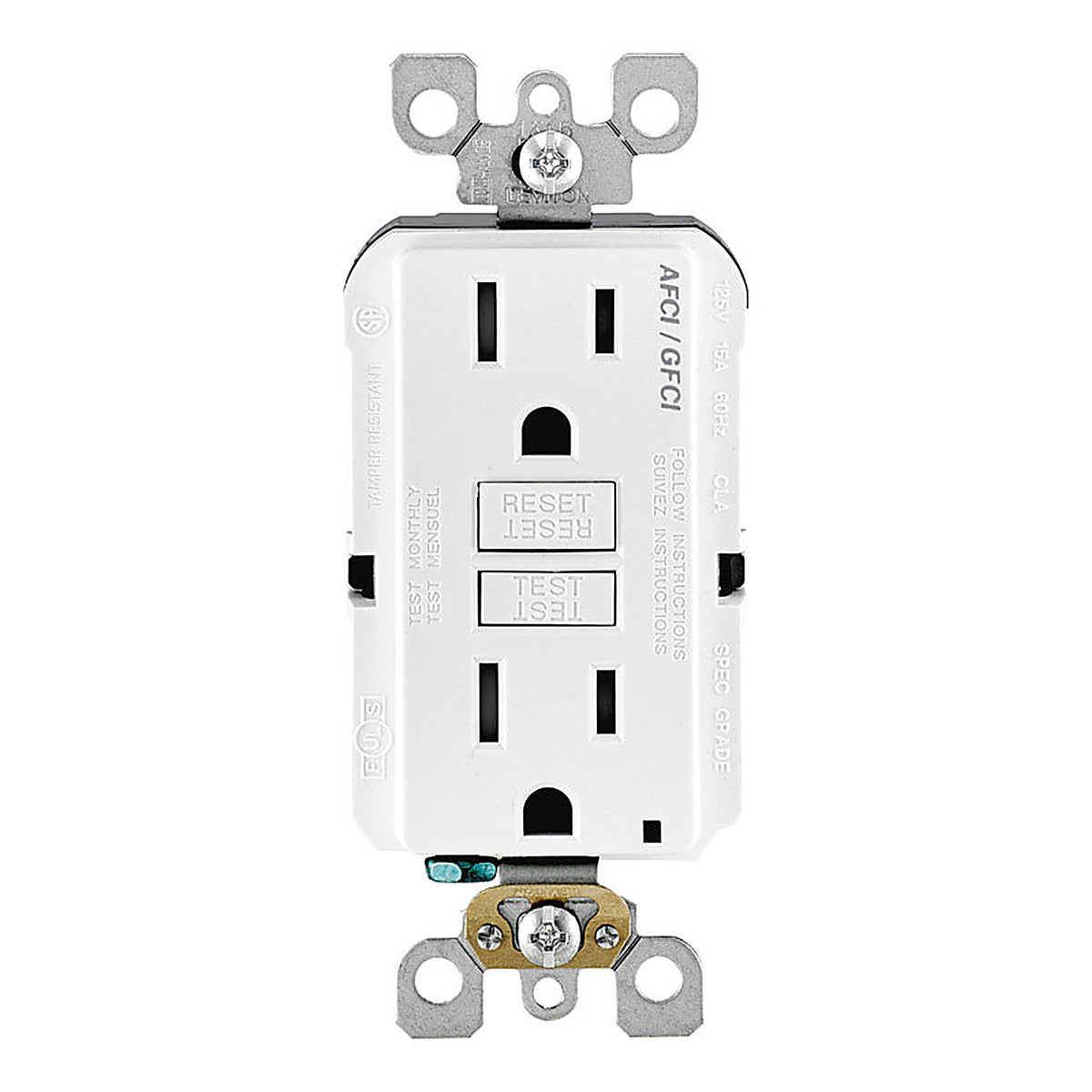 Leviton - AGTR1-0KW - 15 amps 125 volt White AFCI/GFCI Dual Function Outlet 5-15R - 1/Pack