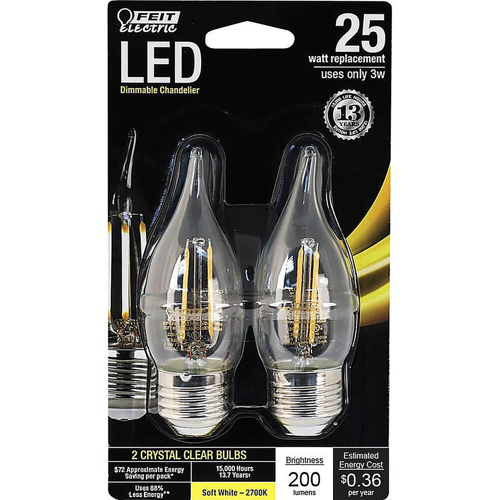 Feit Electric - BPEFC25927CAFL2 - CA10 E26 (Medium) LED Bulb Soft White 25 W 2 pk