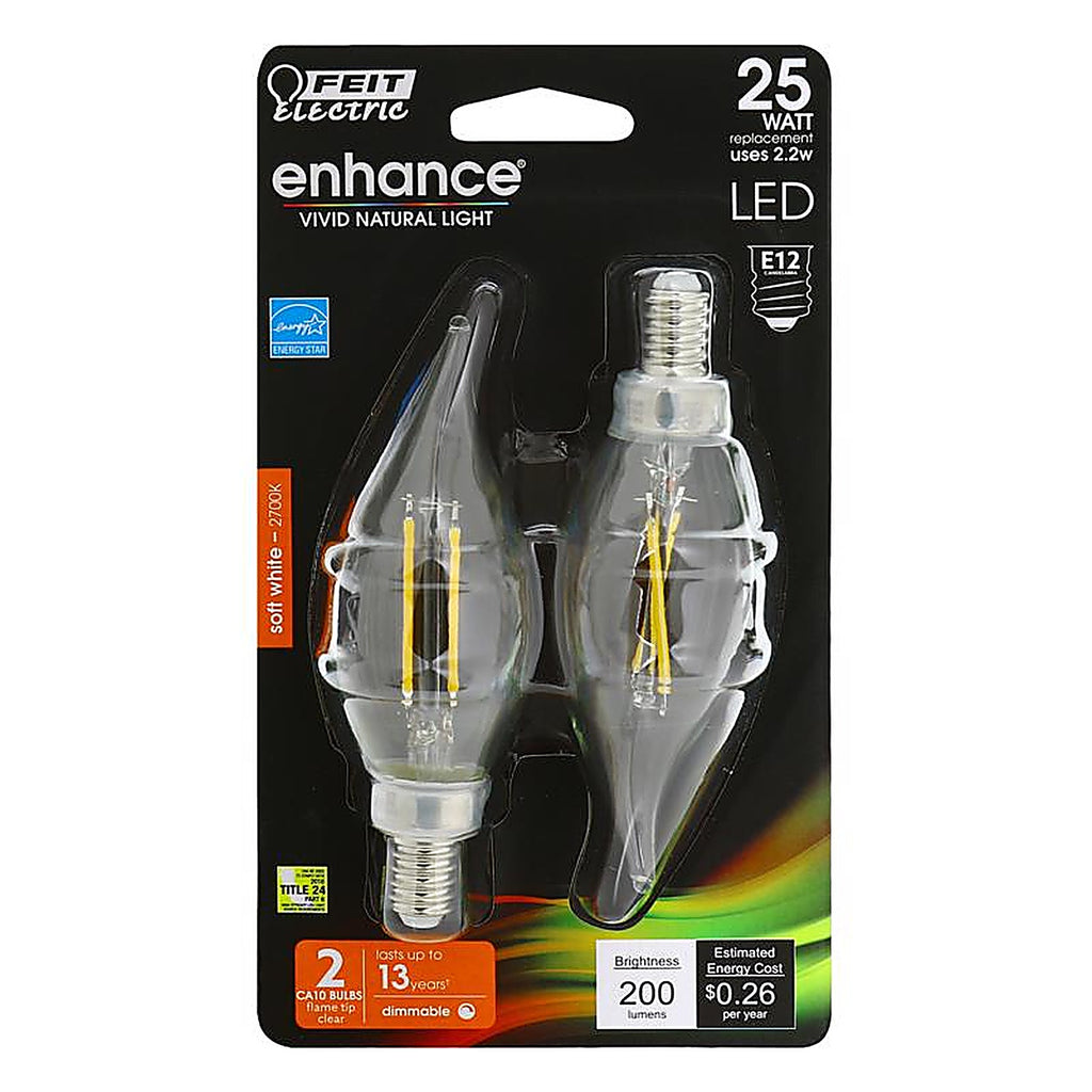 Feit Electric - BPCFC25927CAFL2 - CA10 E12 (Candelabra) LED Bulb Soft White 25 W 2 pk