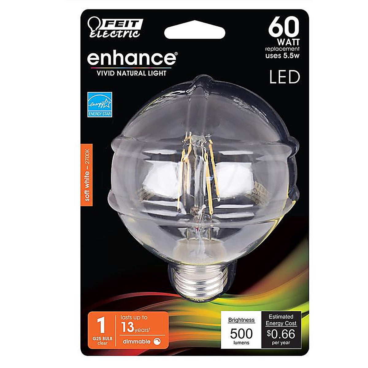 Feit Electric - G2560927CAFILRP - Enhance G25 E26 (Medium) Filament LED Bulb Soft White 60 Watt Equivalence 1 pk