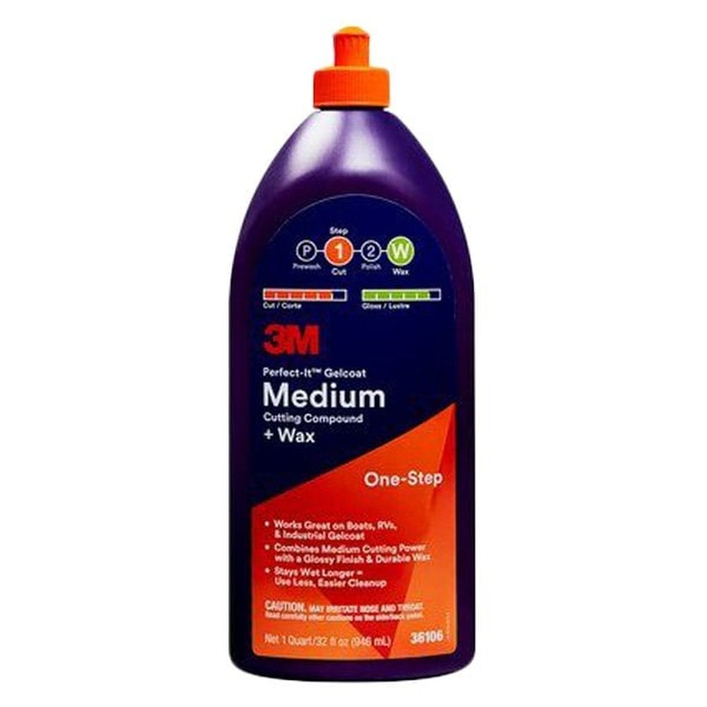 3M - 36106 - Perfect-It Gelcoat Medium Cutting Compound + Wax, 1 qt (32 fl oz/946 mL) - 7100087485