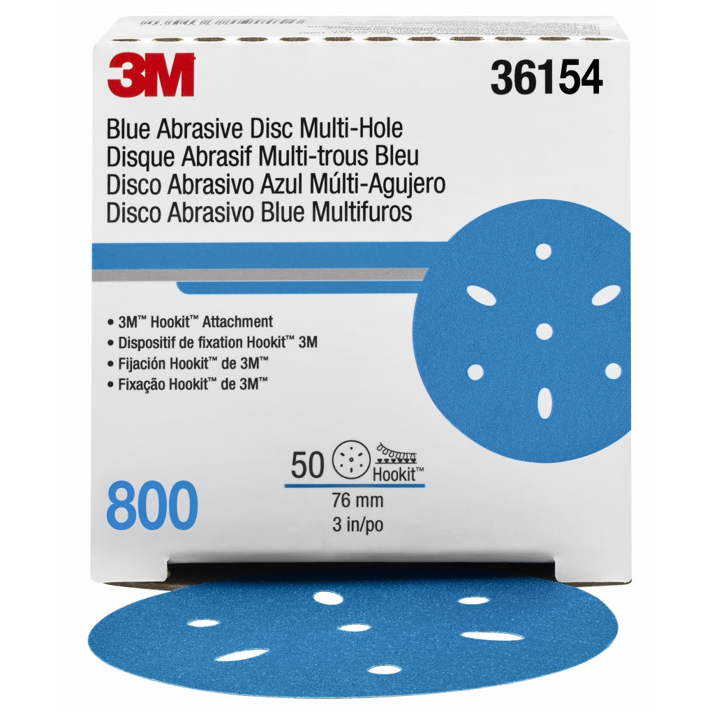 3M - 36154 - Hookit Blue Abrasive Disc Multi-hole, 3 in, 800, 50/box - UU004898795
