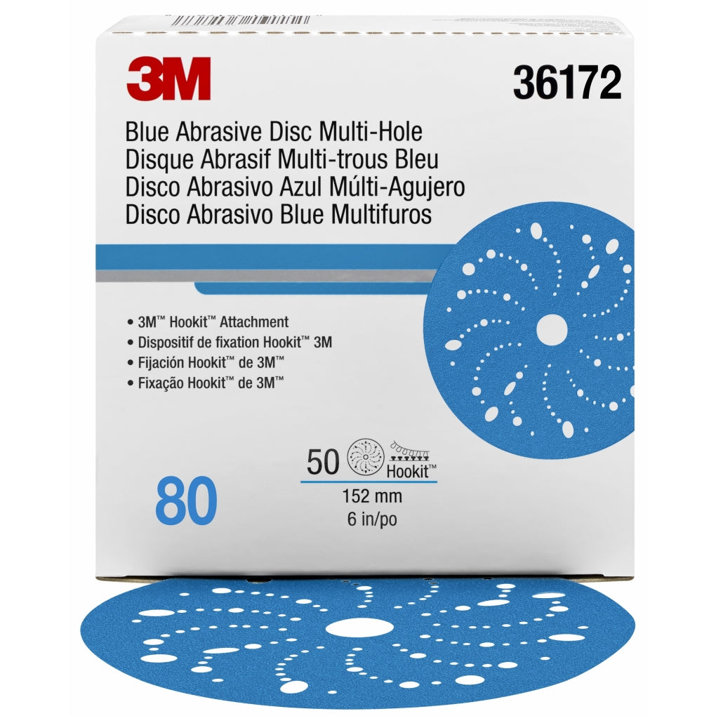 3M - 36172 - Hookit Blue Abrasive Disc Multi-Hole 6 in, 80, 50/box - UU004899736