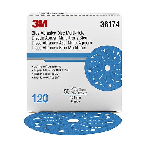 3M - 36174 - Hookit Blue Abrasive Disc Multi-Hole 6 in, 120, 50/box - UU004899744