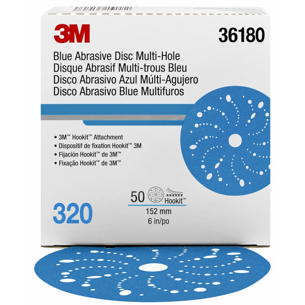 3M - 36180 - Hookit Blue Abrasive Disc Multi-Hole 6 in 50/box - UU004899793