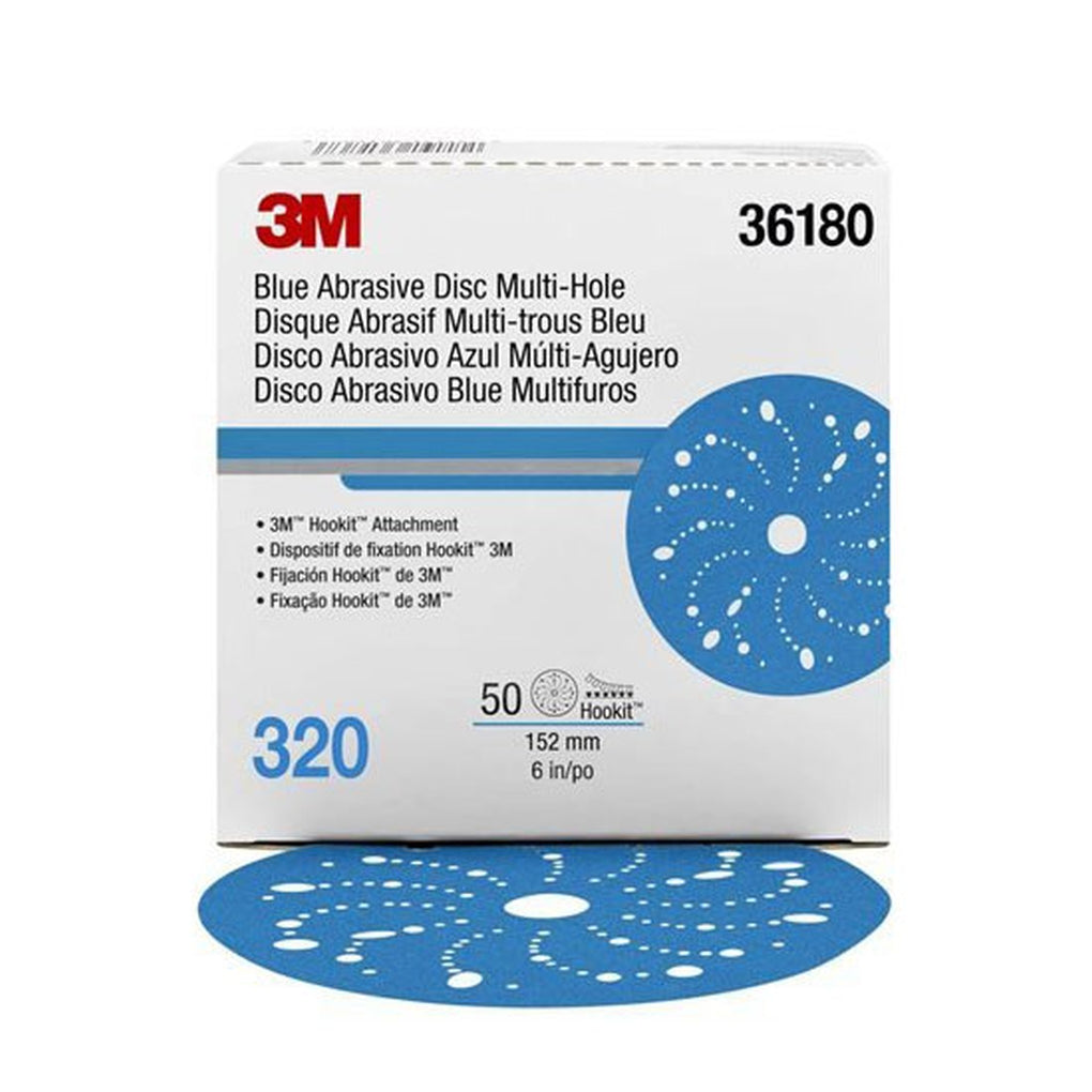 3M - 36180 - Hookit Blue Abrasive Disc Multi-Hole 6 in 50/box - UU004899793