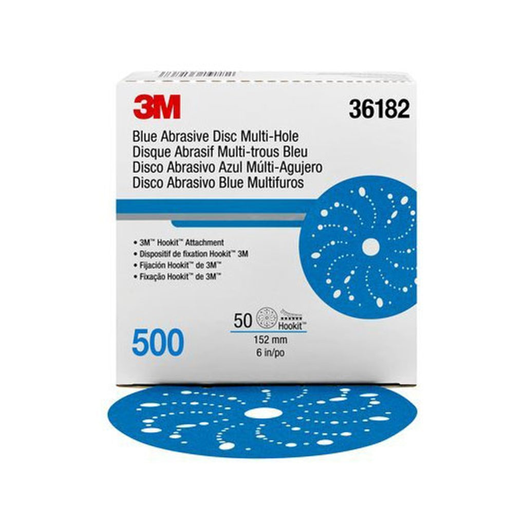 3M - 36182 - Hookit Blue Abrasive Disc Multi-Hole 6 in, 500, 50/box - UU004899819