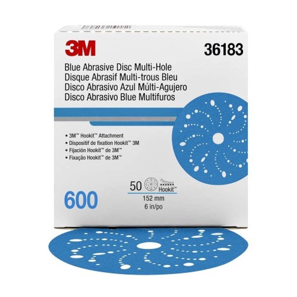 3M - 36183 - Hookit Blue Abrasive Disc Multi-Hole 6 in, 600, 50/box - UU004899827