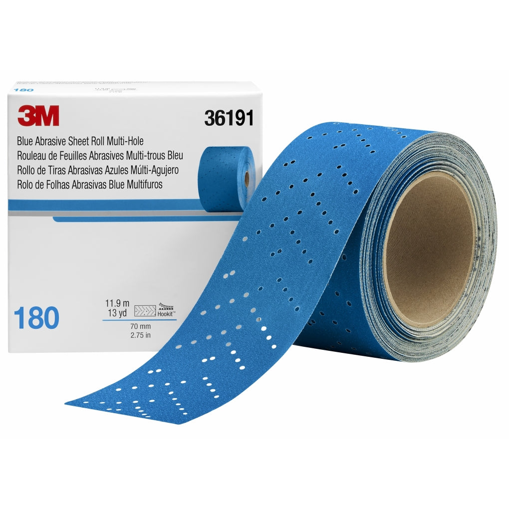 3M - 36191 - Hookit Blue Abrasive Sheet Roll Multi-Hole 2.75 in x 13 y, 180 - UU004899884