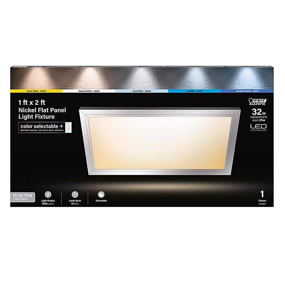 Feit Electric - FP1X2/6WY/NK - 2 in. H X 24 in. W X 12 in. L Brushed Nickel LED Flat Panel Light Fixture