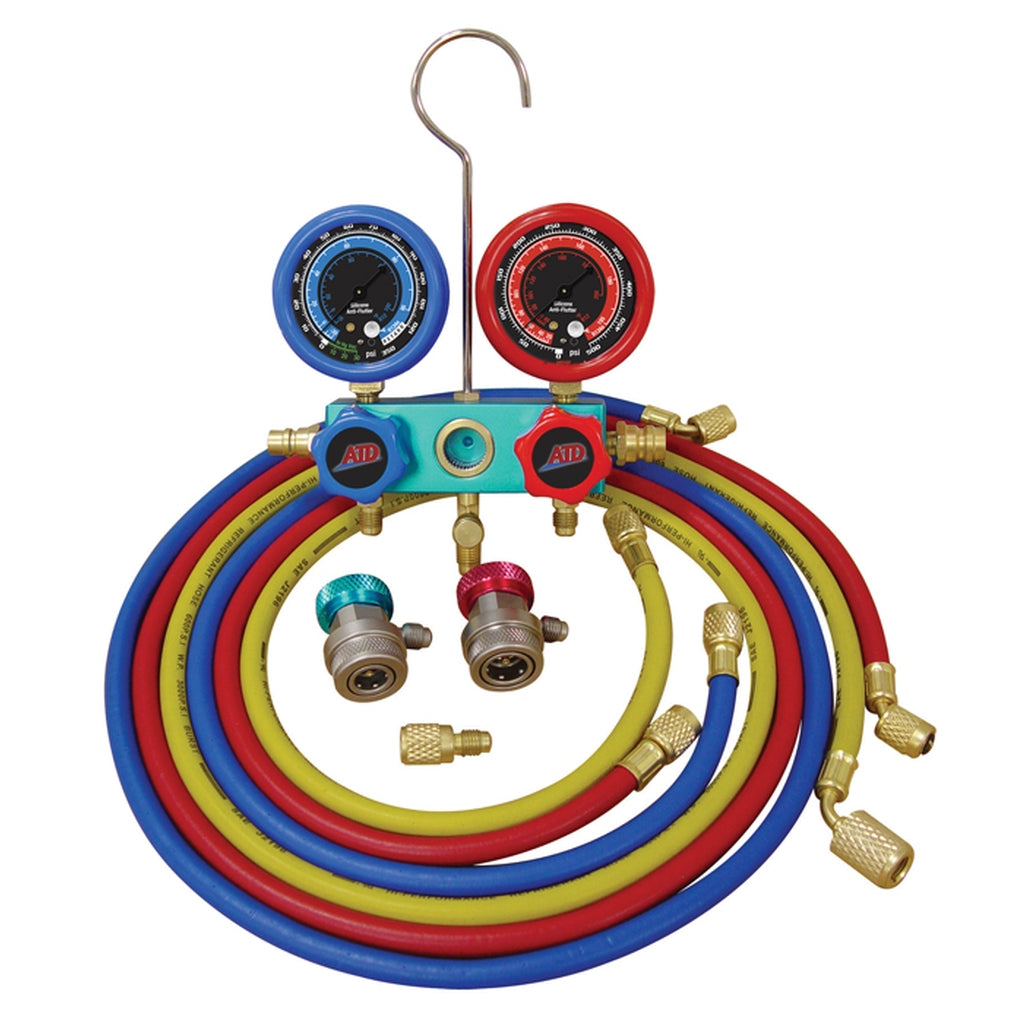 ATD - 3695 - Deluxe Dual R134a/R12 Aluminum Manifold Gauge Set