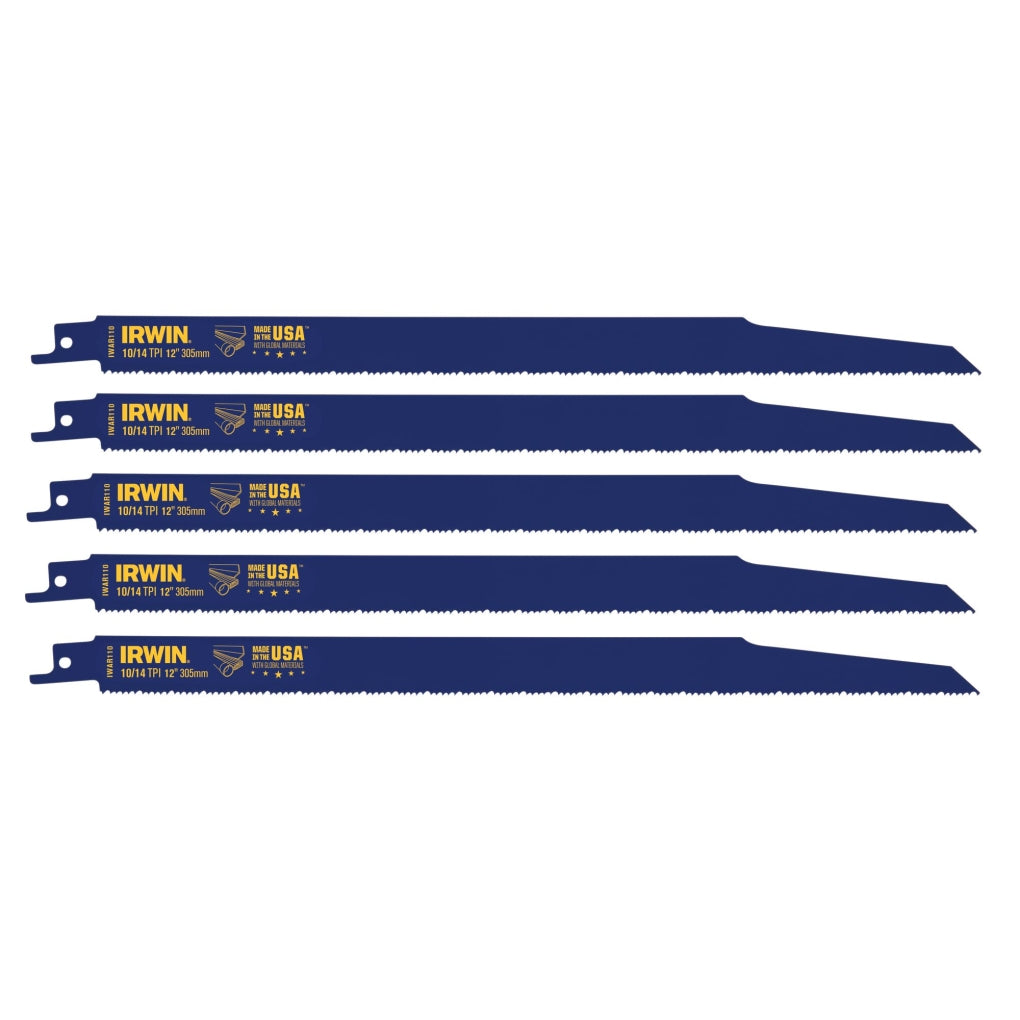 IRWIN - 372110P5 - 12 in 10/14 TPI Metal & Wood Cutting Reciprocating WeldTec Bi-Metal Blade, 5 Pack