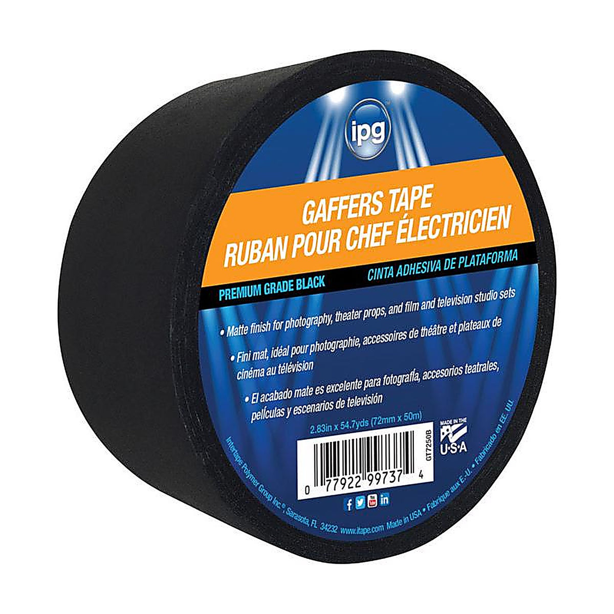 IPG - GT7250B - 2.83 in. W x 54.7 yd L Black Gaffer's Tape