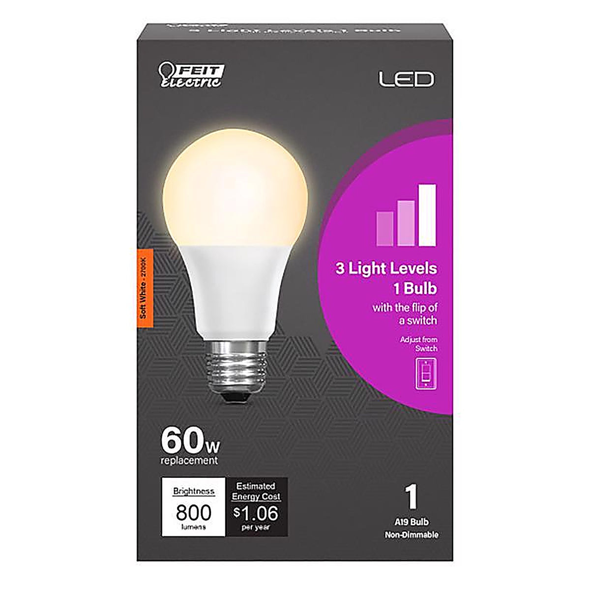 Feit Electric - OM603DIMCALEDI - Intellibulb A19 E26 (Medium) LED Bulb Soft White 60 Watt Equivalence 1 pk